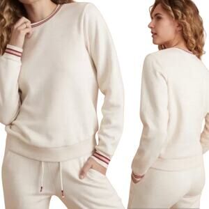 Marine Layer Anytime Crew Neck Ringer Sweatshirt Oatmeal Cream Maroon Womens XS